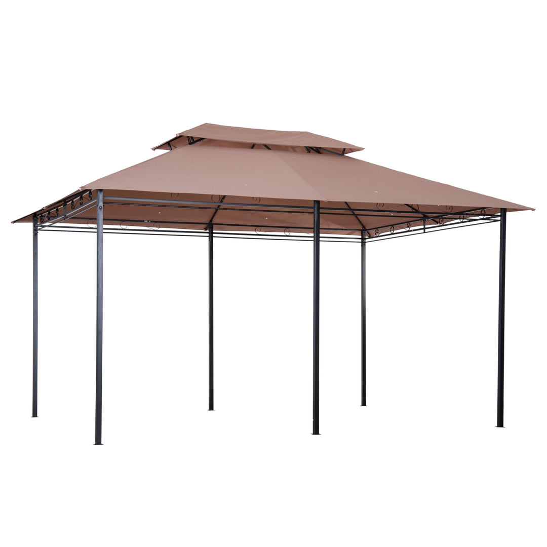 4m x 3(m) Metal Gazebo Canopy Party Tent Garden Pavillion Patio Shelter Pavilion with Curtains Sidewalls Brown