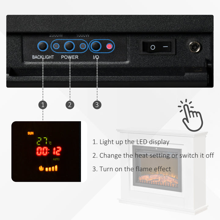 Electric Fireplace Suite with Remote Control, 1kW/2kW Freestanding Fireplace Heater with Flame Effect, Overheat Protection