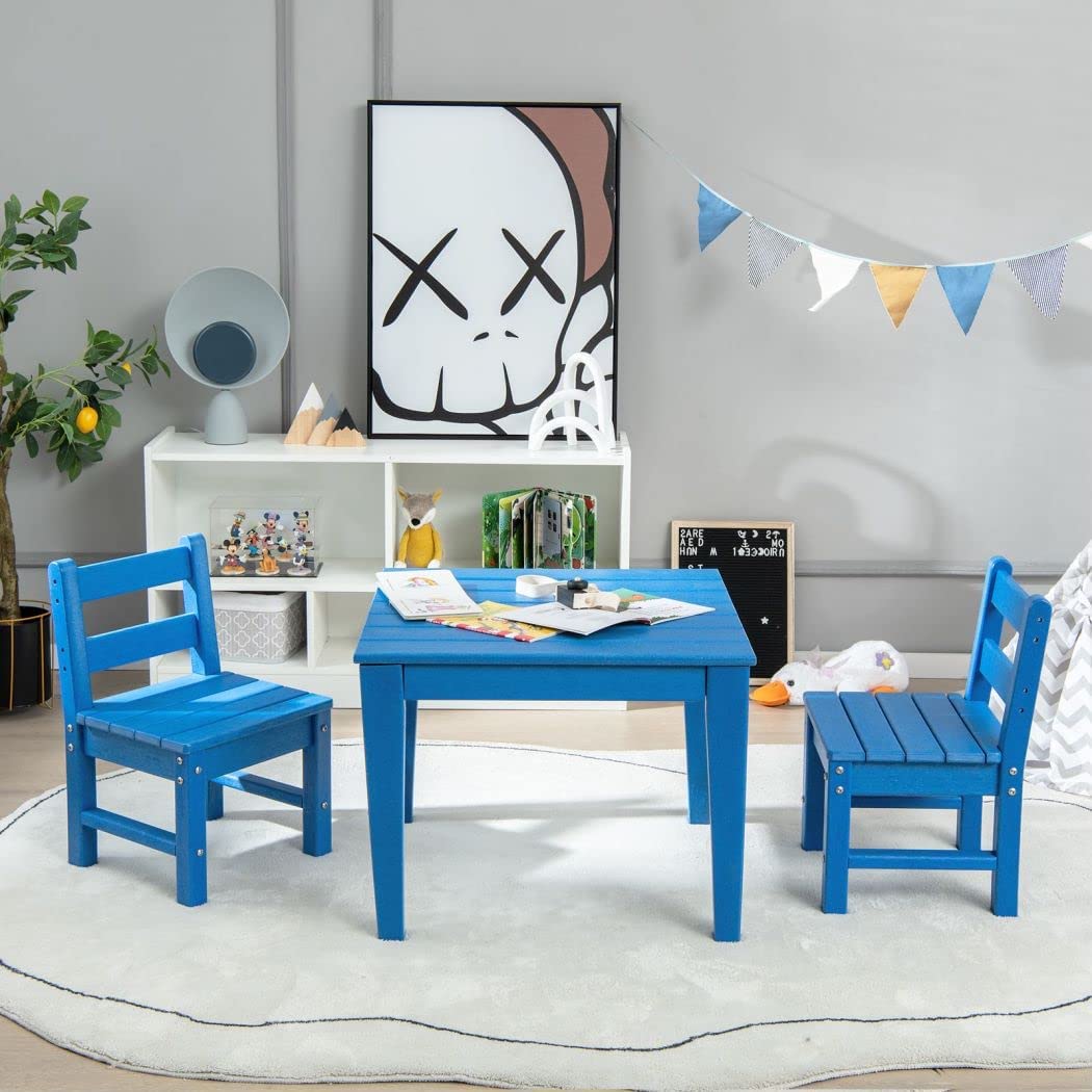 3-Piece Kids Table and Chair Set for Painting and Dining-Blue