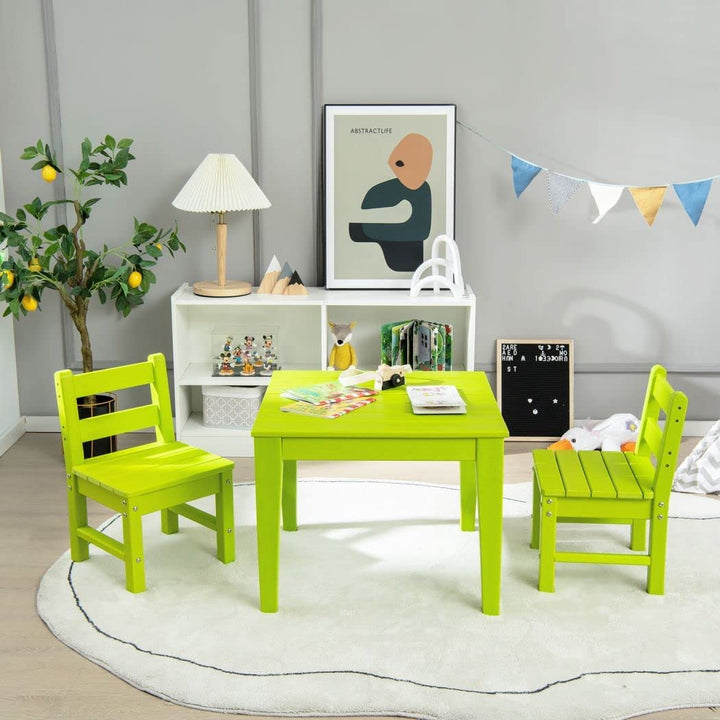 3-Piece Kids Table and Chair Set for Painting and Dining-Green