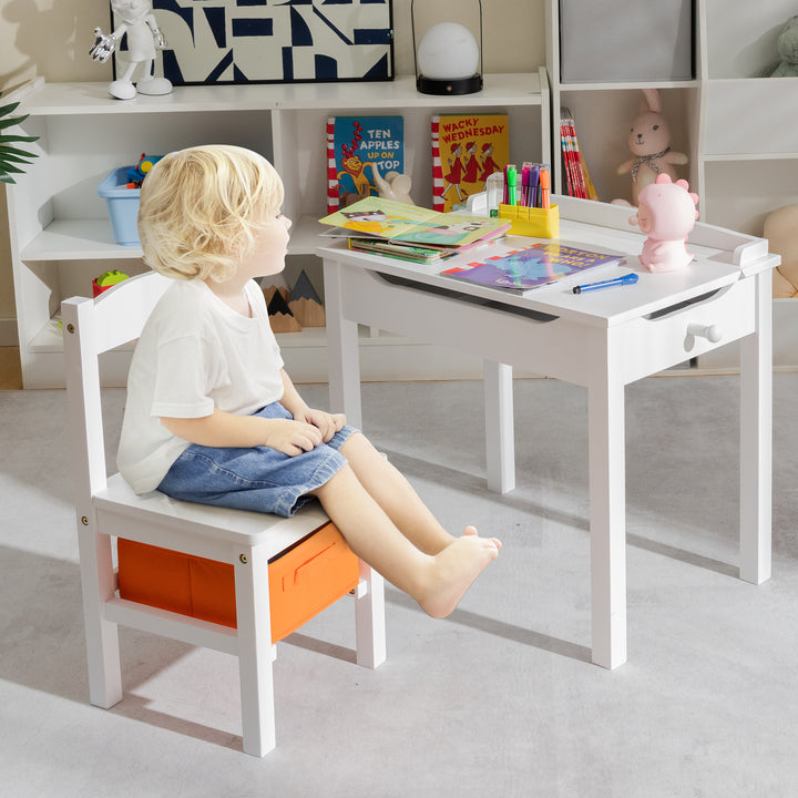 Kids Table and Chair Set with Hidden Space and Hook-White