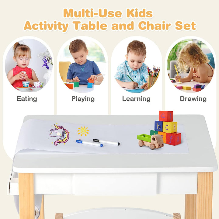 Wooden Toddler Craft Drawing Desk with Drawer and Paper Roll-White