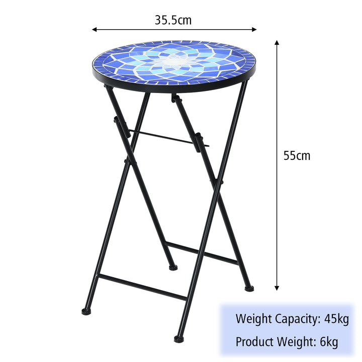 Folding Mosaic Side Table with Non-slip Foot- Mat-Blue Flower