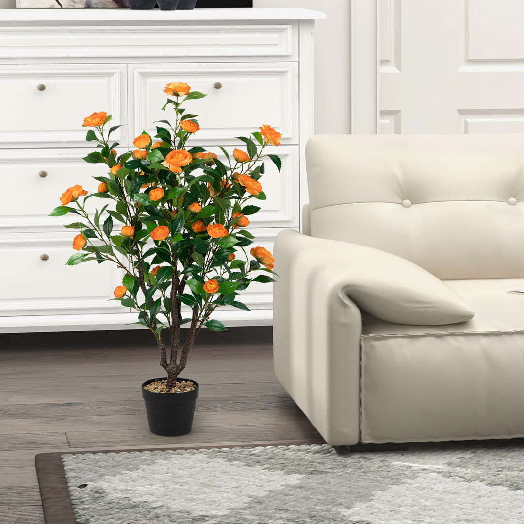 Fake Camellia Plant with 37 Flowers for Indoor and Outdoor