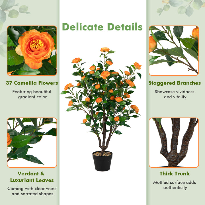 Fake Camellia Plant with 37 Flowers for Indoor and Outdoor