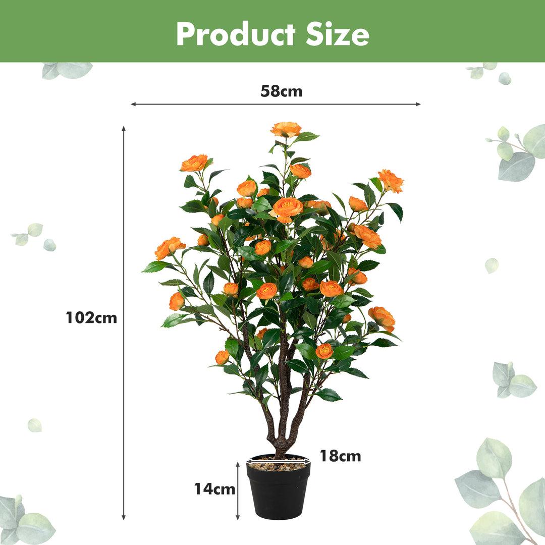 Fake Camellia Plant with 37 Flowers for Indoor and Outdoor