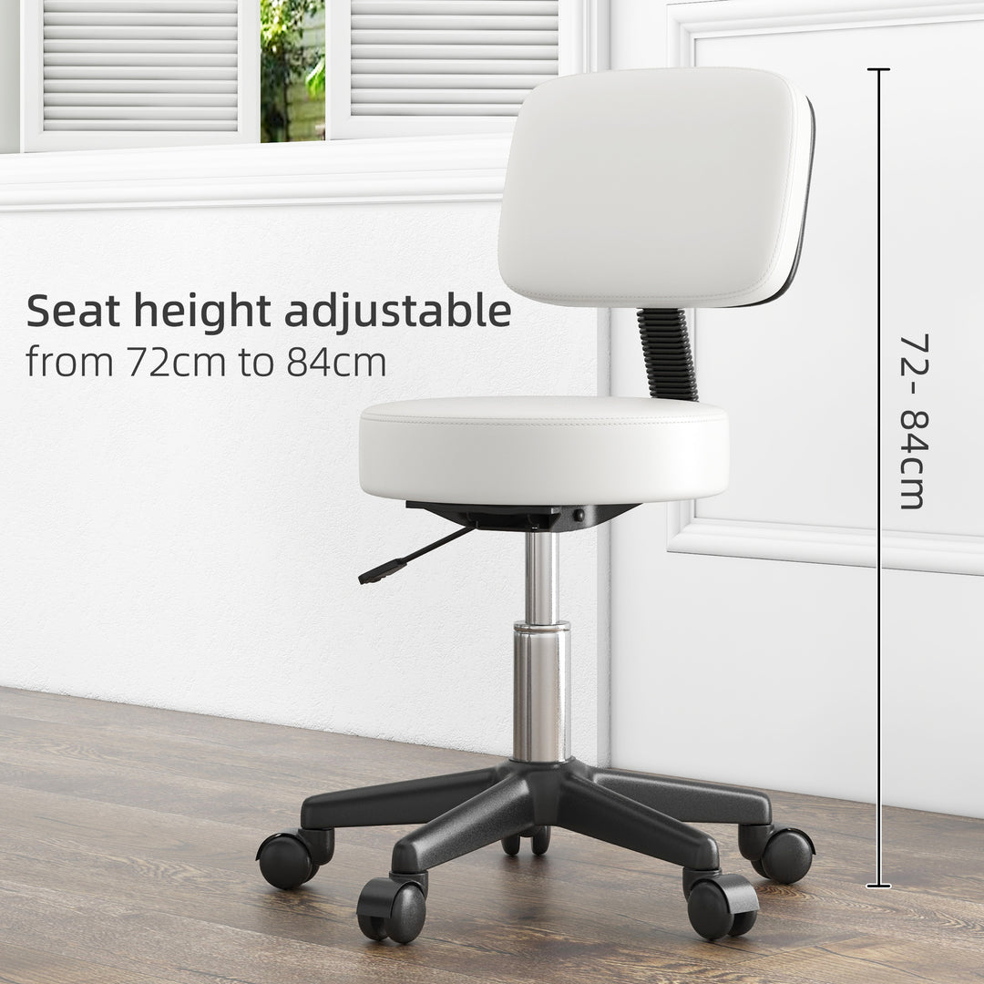 Beautician's Swivel Salon Chair w/ Padded Seat Back 5 Wheels Adjustable Height Salon Hairdressers Tattoo Spa Rolling Cushion Professional White