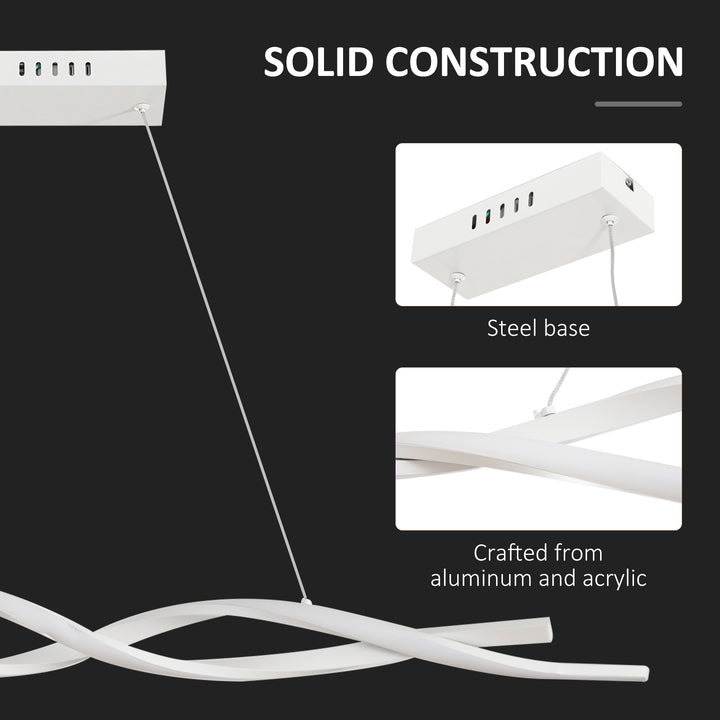 Modern Wave-Shape LED Pendant Light with Adjustable Hanging Chain, Metal Chandelier Cool White 6500K, Silver