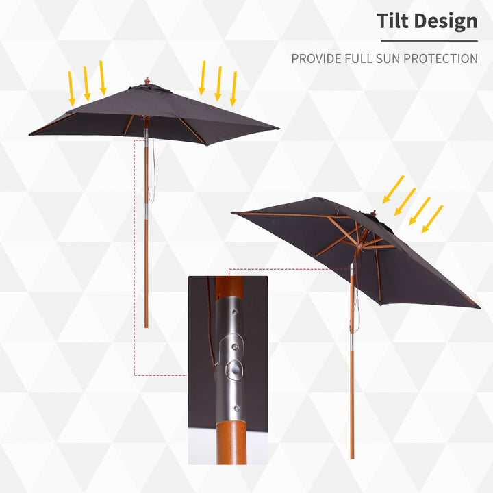 2m x 1.5m Tilt Mechanism Bamboo Wooden Frame Parasol Deep Grey