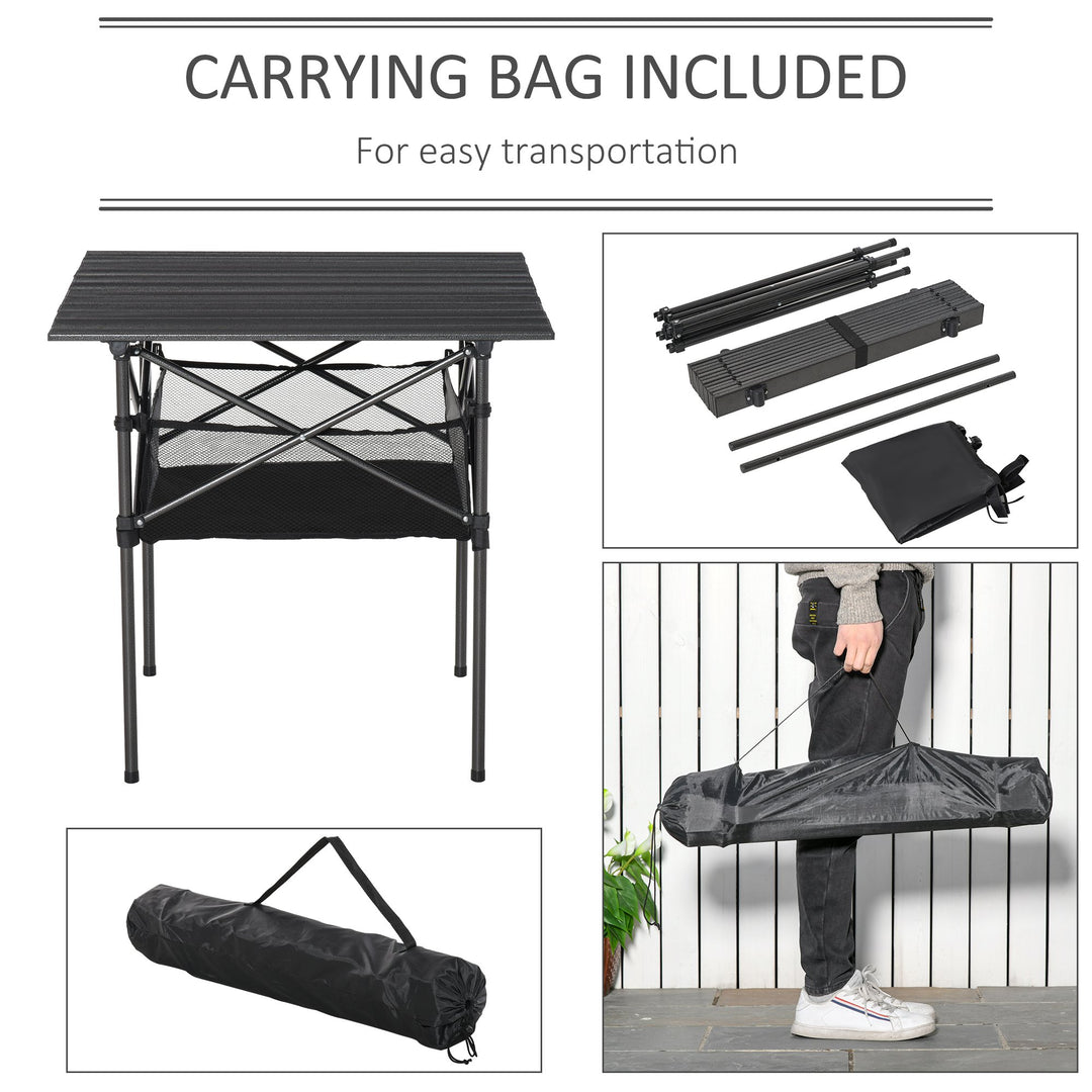 Folding Camping Table with Mesh Storage Bag Lightweight Aluminum Picnic Desk,Roll Up Tabletop with Carring Bag by Outsunny