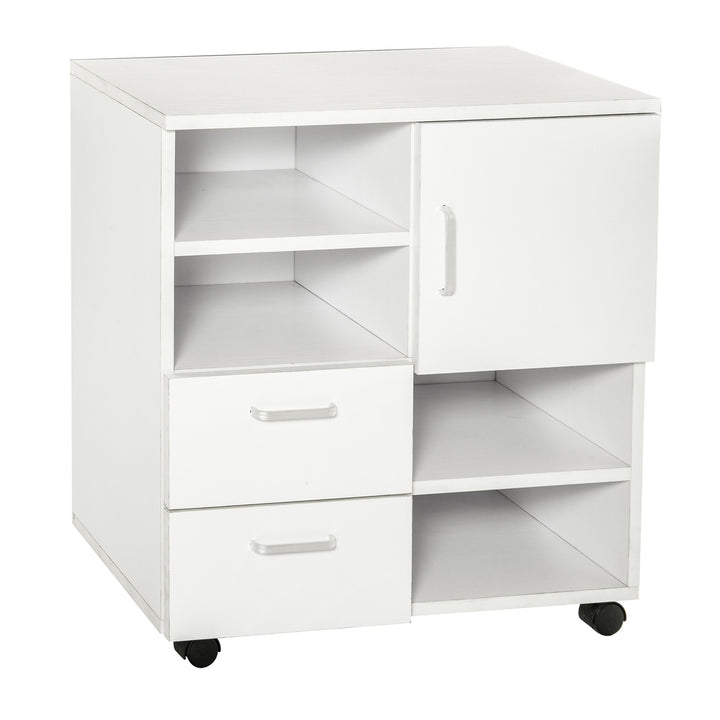 Mobile Storage Cabinet Sideboard Storage Trolley with Drawers 4 Shelves Lockable Wheels White