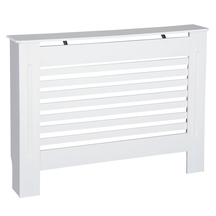 MDF Modern Radiator Cover Cabinet Top Shelving Home Office Slatted Design White 112L x 19W x 81H cm