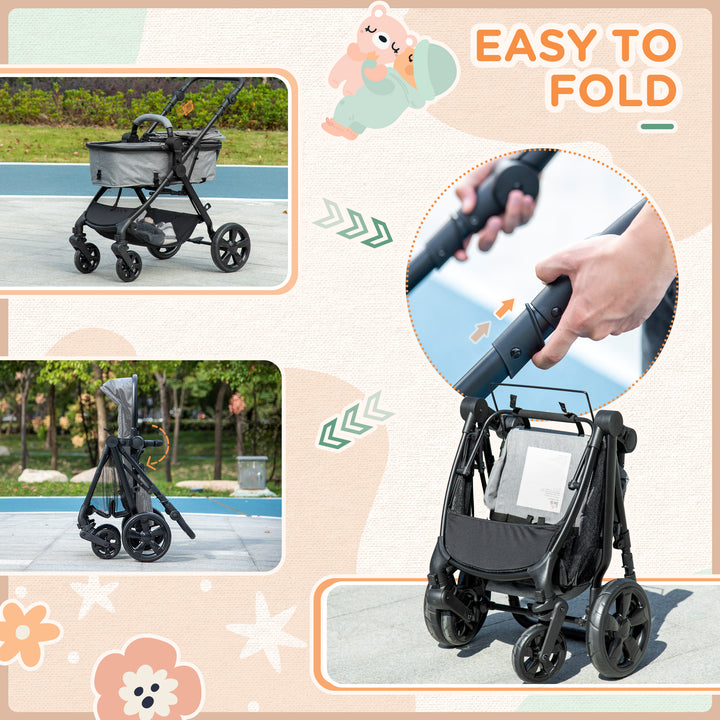 HOMCOM 2 in 1 Lightweight Pushchair w/ Reversible Seat, Foldable Travel Baby Stroller w/ Fully Reclining From Birth to 3 Years, 5-point Harness Grey