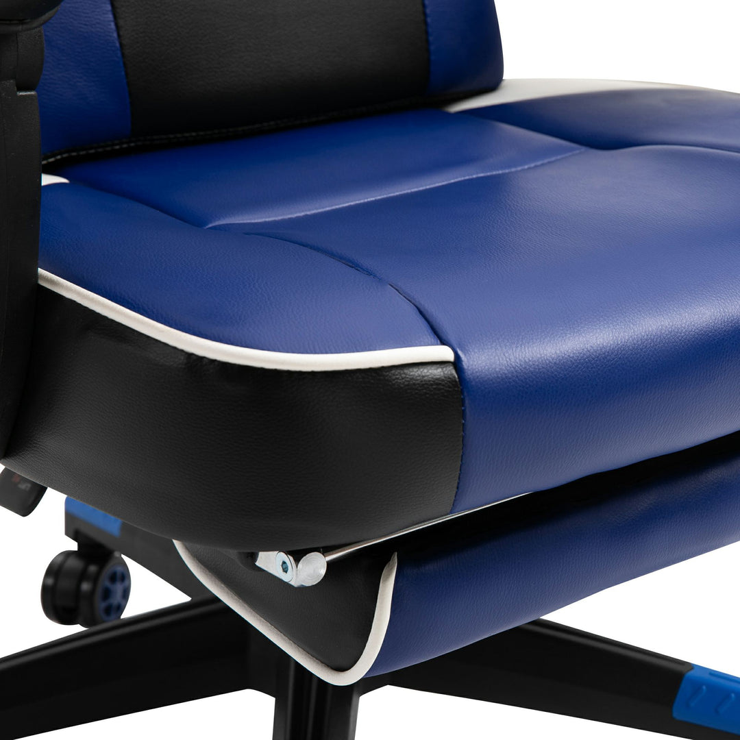 Vinsetto Cool &amp; Stylish Gaming Chair Ergonomic Recliner w/ Thick Padding Footrest Neck &amp; Back Pillow 5 Wheels Racing Swivel Height Adjustable Blue