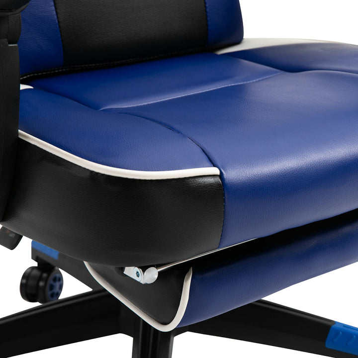 Vinsetto Cool &amp; Stylish Gaming Chair Ergonomic Recliner w/ Thick Padding Footrest Neck &amp; Back Pillow 5 Wheels Racing Swivel Height Adjustable Blue