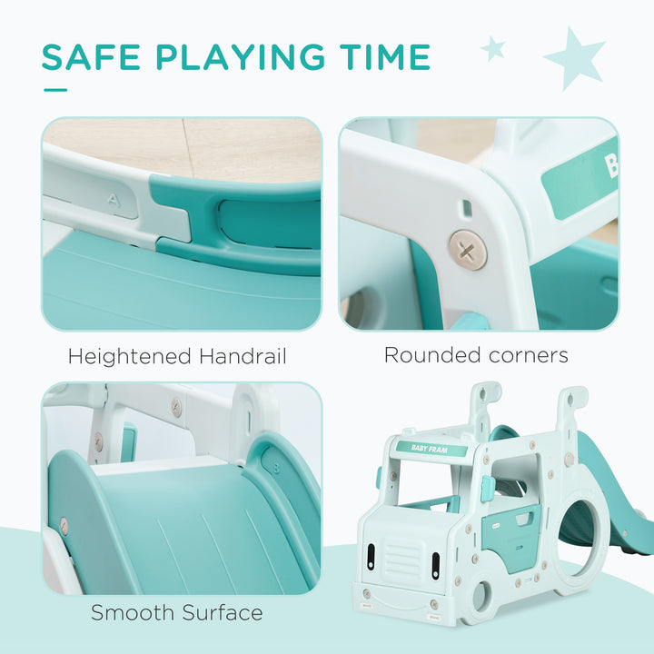 4-In-1 Kids Slide, Freestanding Slide for Toddler, Indoor Outdoor Climber, Exercise Toy, Activity Center, Car Shaped, Light Blue
