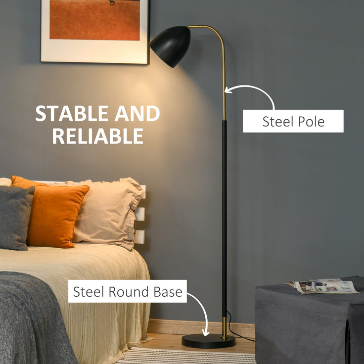 Arc Floor Lamp, Standing Reading Light, with Adjustable Lampshade, and Round Base for Living Room, Office, Bedroom, Black Gold