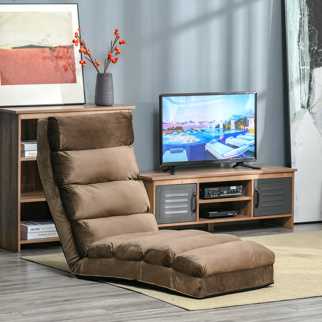 Lounge Sofa Bed Folding Adjustable Floor Lounger Sleeper Futon Mattress Seat Chair w/Pillow (Brown)