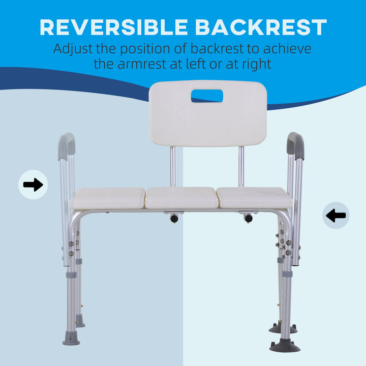 Height Adjustable Shower Chair, Non Slip Bath Transfer Bench for Elderly, Disabled with Armrest and Backrest, 300 lbs Capacity, White