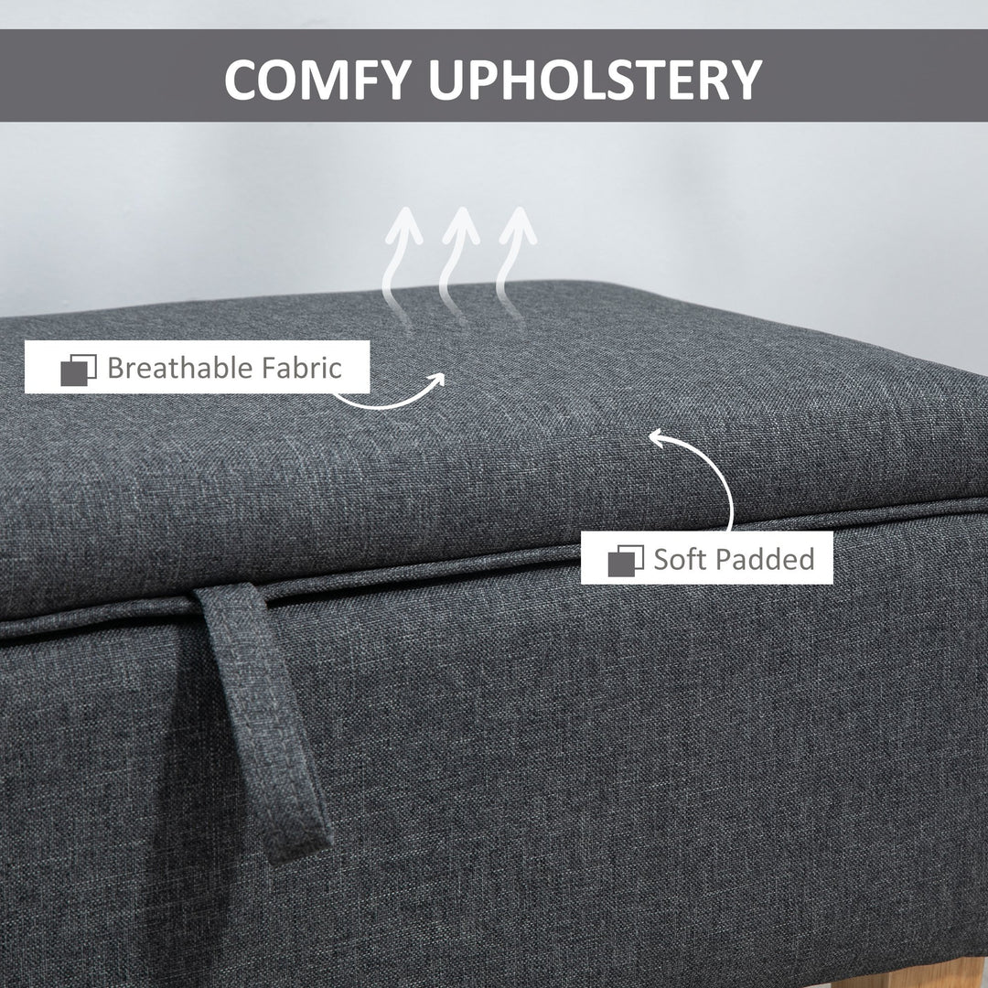 HOMCOM Linen Storage Ottoman Padded Footstool with Rubberwood Legs Ideal for Toy Box, Bed End, Shoe Bench, Seating