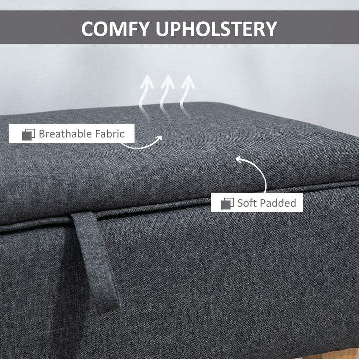 HOMCOM Linen Storage Ottoman Padded Footstool with Rubberwood Legs Ideal for Toy Box, Bed End, Shoe Bench, Seating