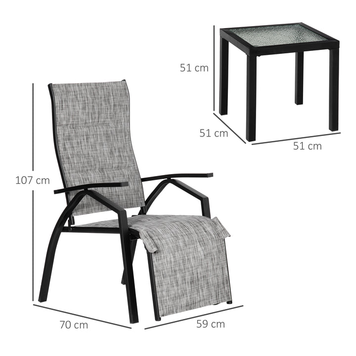 Lounger Chair Set of 3 with Adjustable Backrest and Footrest, Patio Chaise Lounge with Side Table, Grey