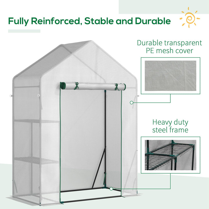 Outsunny Greenhouse for Outdoor, Portable Gardening Plant Grow House with 2 Tier Shelf, Roll-Up Zippered Door, PE Cover, 143 x 73 x 195cm, Green