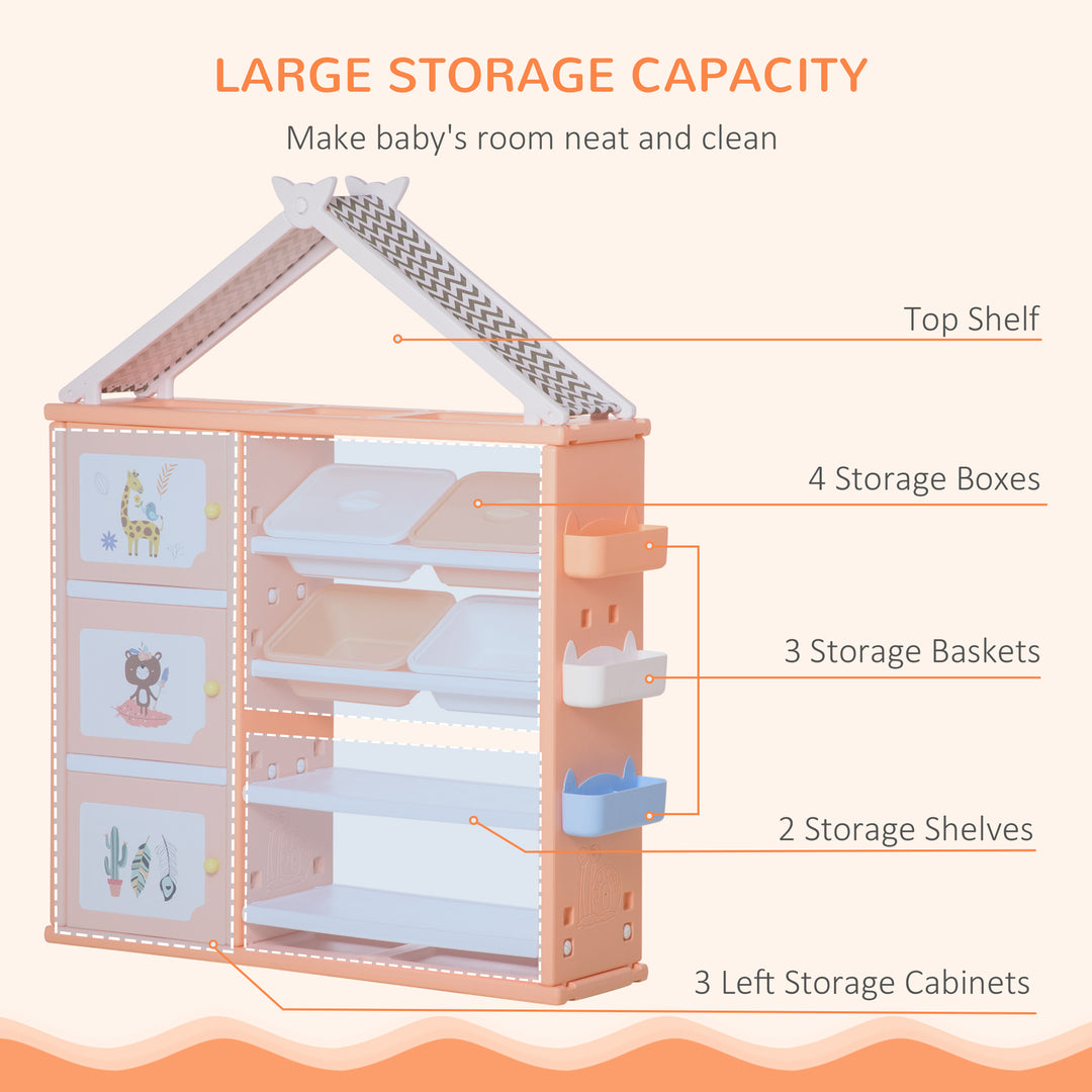 Kids Storage Unit Toy Box Organiser Book Shelf with shelves, storage cabinets, storage boxes, and storage baskets, Orange
