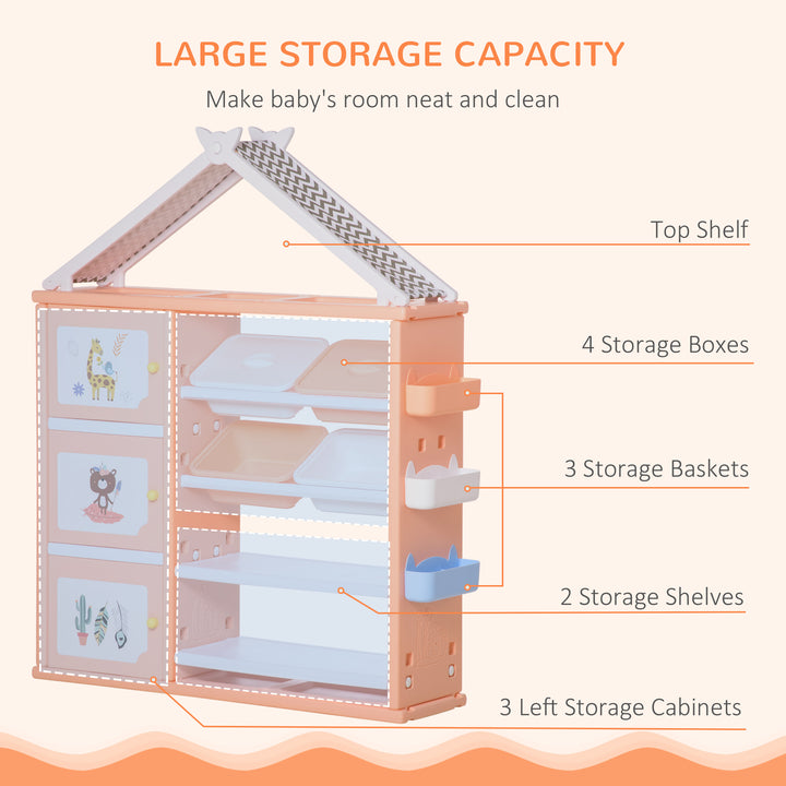 Kids Storage Unit Toy Box Organiser Book Shelf with shelves, storage cabinets, storage boxes, and storage baskets, Orange