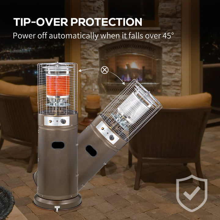 Patio Bullet Heater Gas Glass Tube Electronic Ignition Floor Standing Stainless Steel
