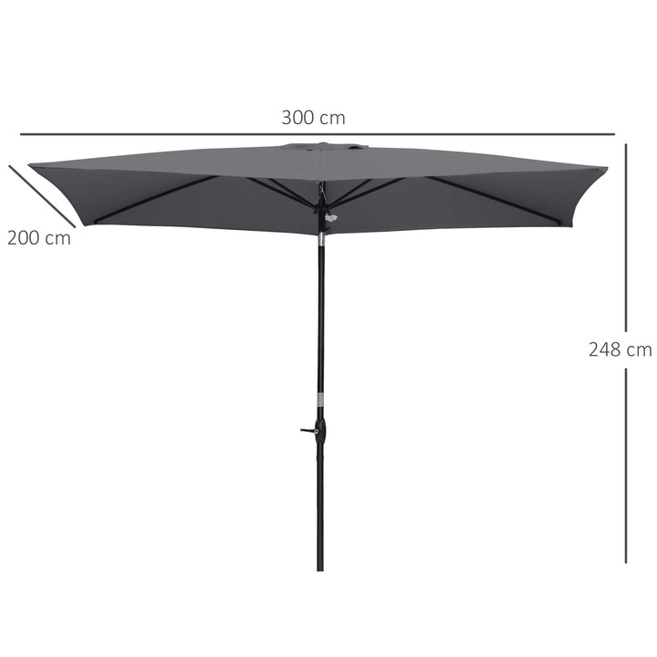 Outsunny 2 x 3(m) Garden Parasols Umbrellas Rectangular Patio Market Umbrella Outdoor Sun Shade w/ Crank &amp; Push Button Tilt, Aluminium Pole Dark Grey