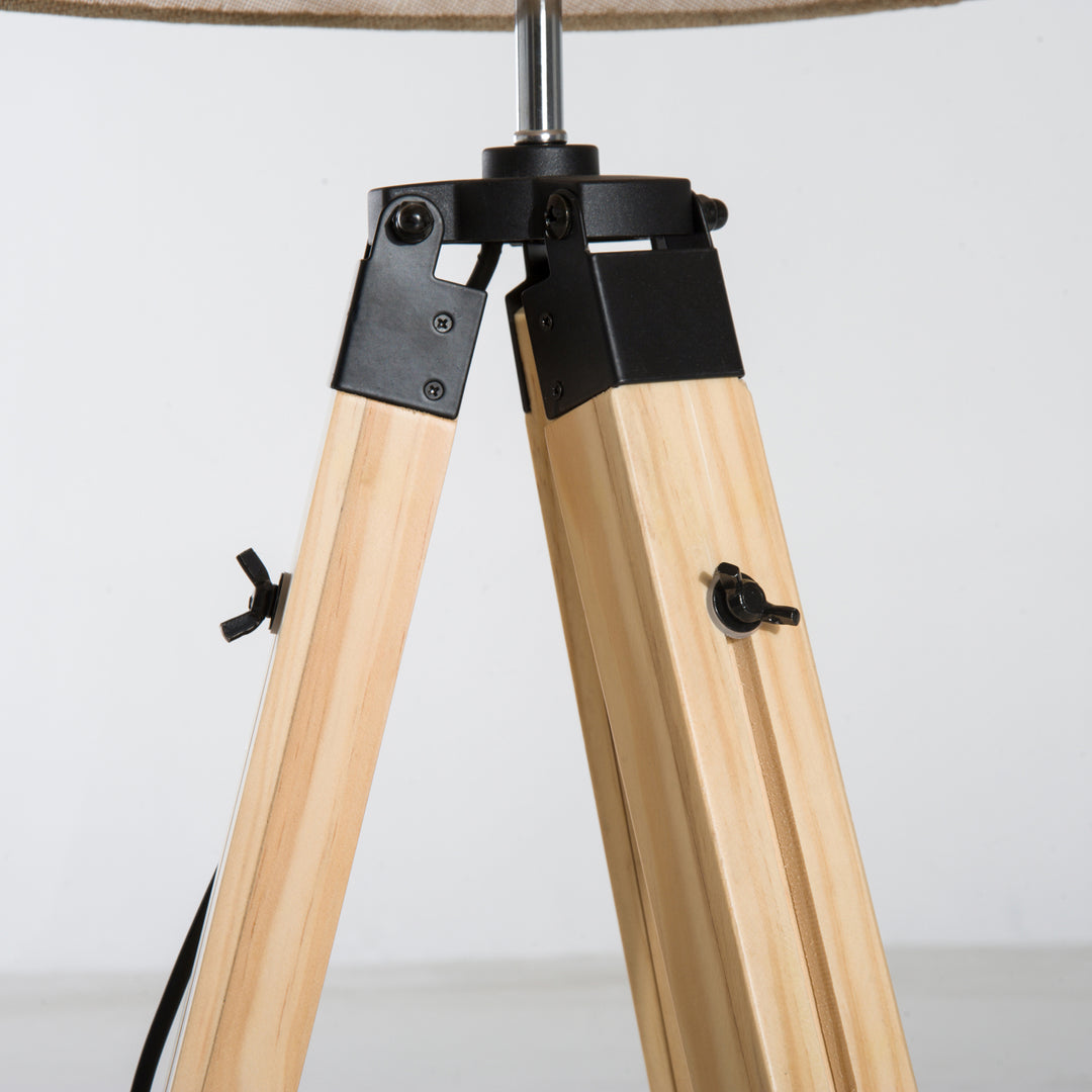 Tripod Floor Lamp Wooden Adjustable Modern Illumination Design E27 Bulb Compatible (Cream Shade) 99-143H
