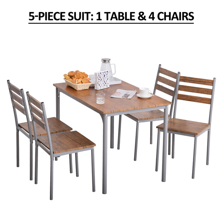 Modern 5-Piece Dining Table Set, Dining Table With 4 Chairs For Compact Dining Room&amp; Kitchen, Brown