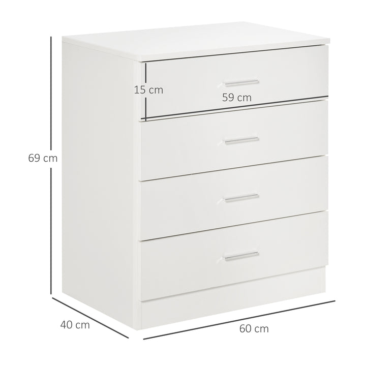 Storage Cabinet Vertical Drawer Chest of 4 w/ Metal Rails Anti-Tip for Playroom, Nursery Room, Hallway, etc
