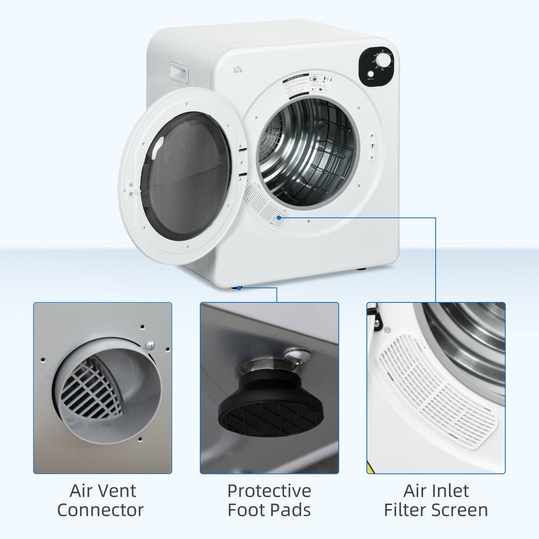 Vented Tumble Dryer, Freestanding, Wall Mounted, Stackable, Portable Dryer with 7 Programmers, White