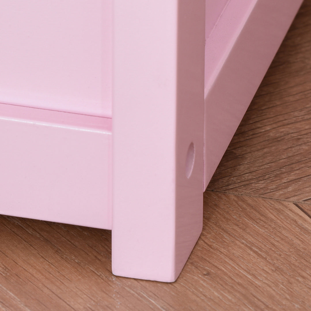 2-IN-1 Wooden Toy Box Kids Seat Bench Storage Chest Cabinet Organizer with Safety Pneumatic Rod 60 x 30 x 50cm Pink