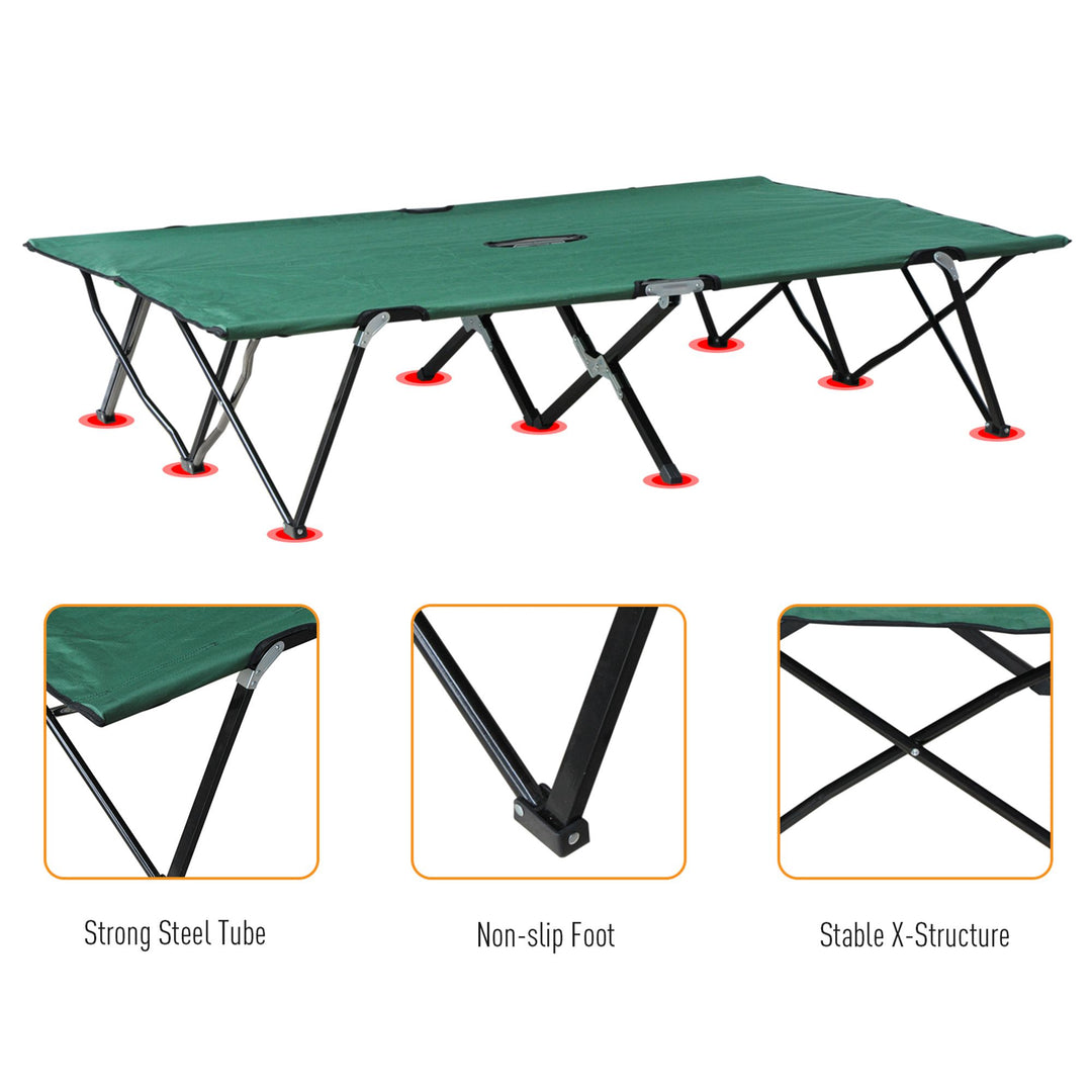 Double Camping Cot Foldable Sunbed Outdoor Patio Sleeping Bed Super Light w/ Carr Bag (Green)