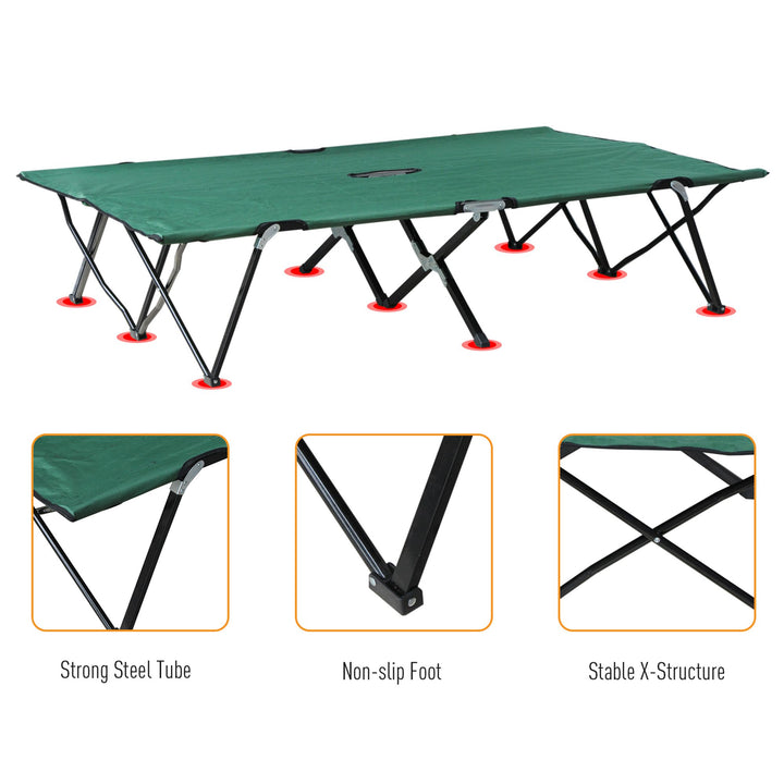 Double Camping Cot Foldable Sunbed Outdoor Patio Sleeping Bed Super Light w/ Carr Bag (Green)