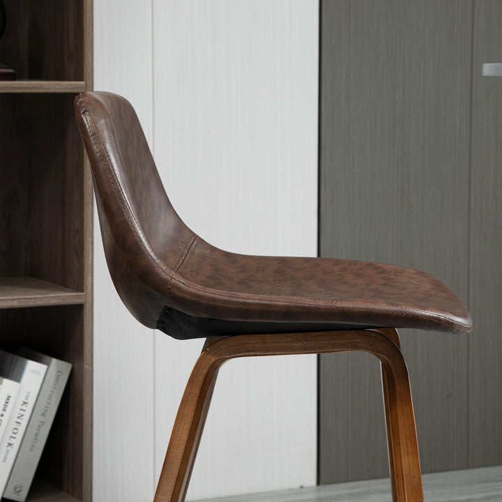 Bar Stools Set of 2, Breakfast Bar Chairs, Tall Kitchen Stools PU Leather with Backrests and Wood Legs, Brown