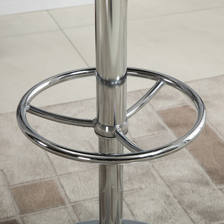 Round Height Adjustable Pub Table Counter Bar Table with Faux Leather Tabletop and Adjustable Footrest for Dining Room, Home Bar