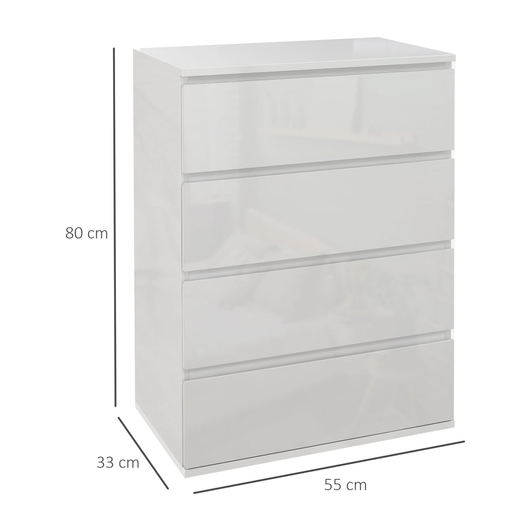 High Gloss Chest of Drawers, 4-Drawer Storage Cabinets, Modern Dresser, Storage Drawer Unit for Bedroom