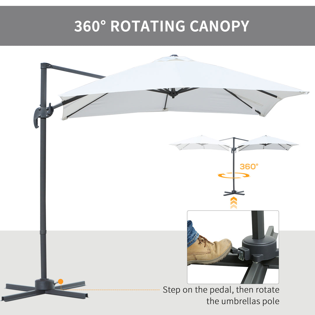 2.5 x 2.5m Patio Offset Parasol Umbrella Cantilever Hanging Aluminium Sun Shade Canopy Shelter 360¡ Rotation with Crank Handle and Cross Base