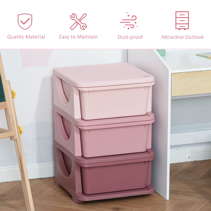 Kids Storage Units with Drawers 3 Tier Chest Vertical Dresser Tower Toy Organizer for  Nursery Playroom Kindergarten Pink