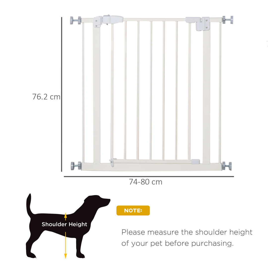 PawHut Pet Metal Safety Gate Pressure Fitted Stair Barrier for Dog Expandable Fence with Auto-Close Door Double Locking System 74cm to 84 cm White