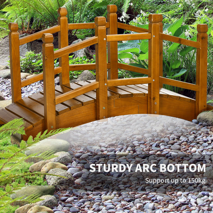 Wooden Garden Bridge with Safety Railings, Arc Footbridge for Pond Backyard Stream, Brown