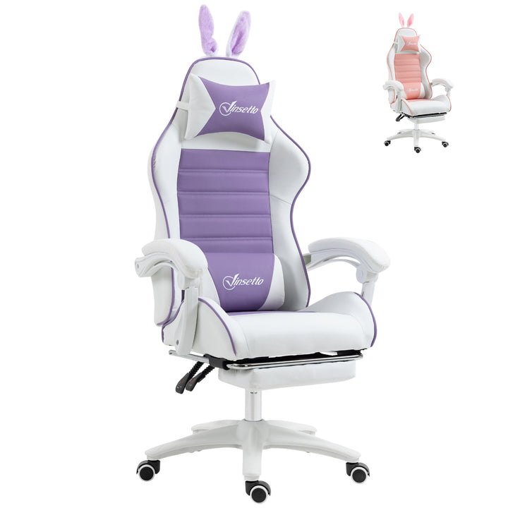 Vinsetto Racing Gaming Chair, Reclining PU Leather Computer Chair with Removable Rabbit Ears, Purple