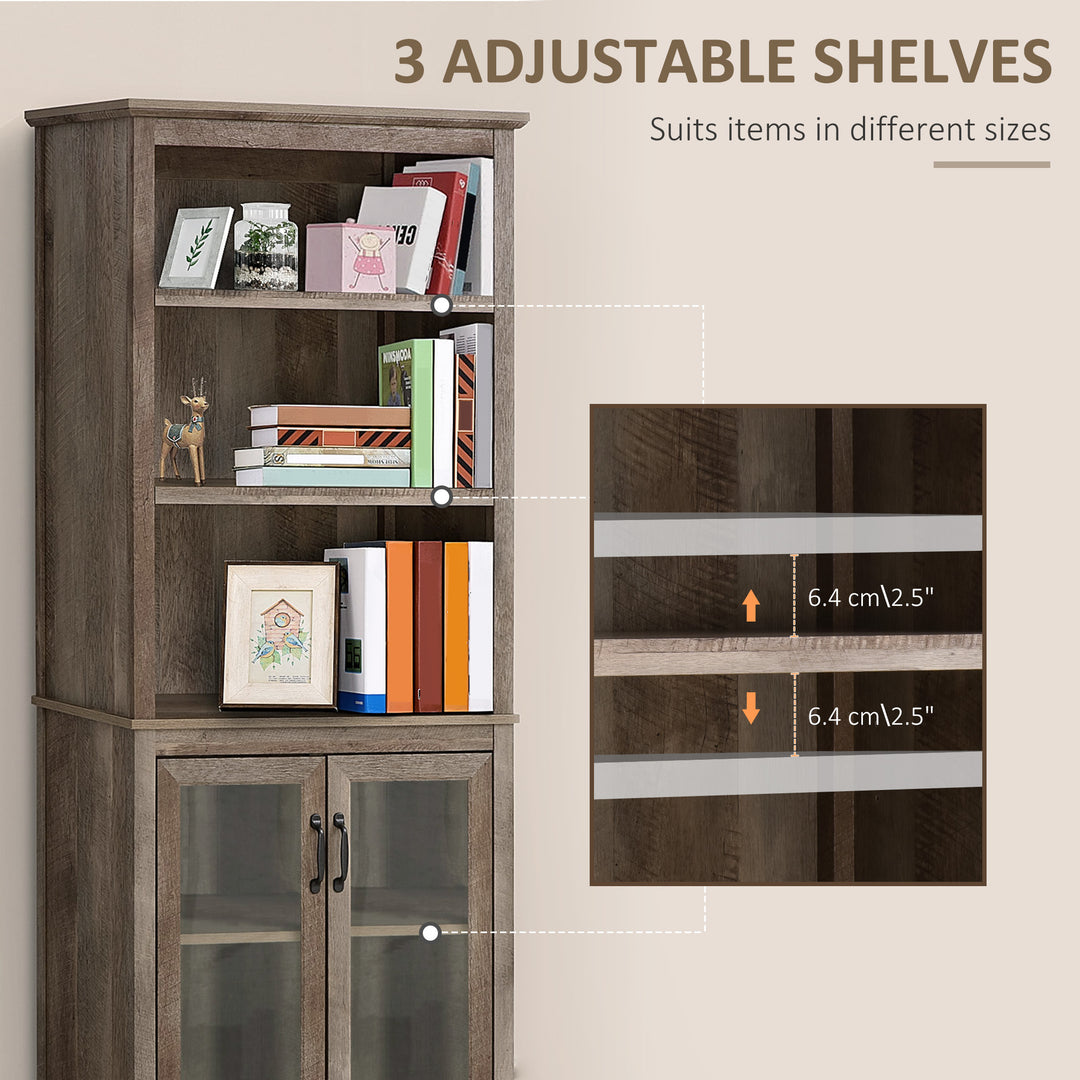 Free standing Kitchen Cupboard with 3 Open Shelves, Glass Door Cabinet, Storage Unit Home Organisation, Brown