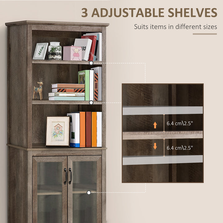 Free standing Kitchen Cupboard with 3 Open Shelves, Glass Door Cabinet, Storage Unit Home Organisation, Brown