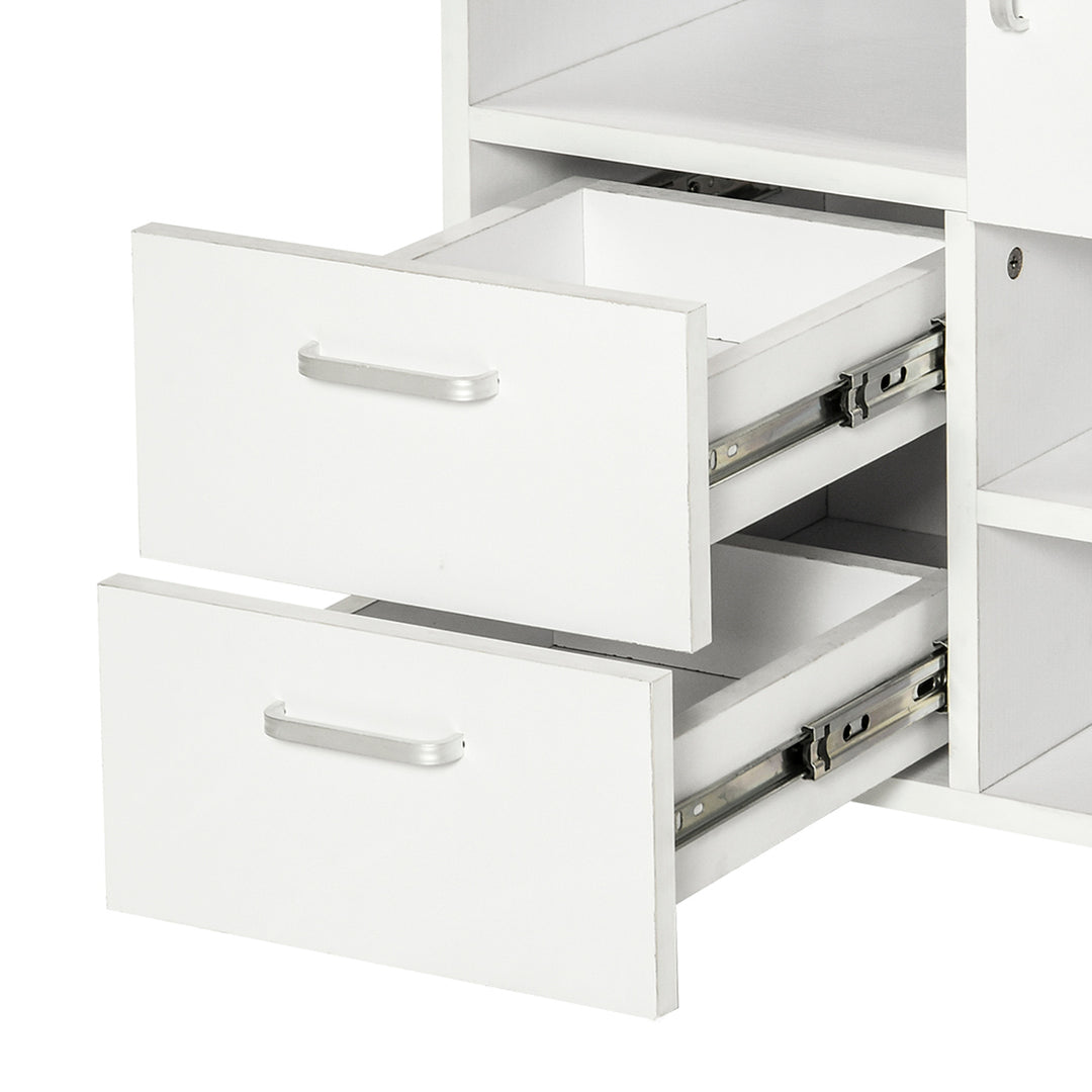 Mobile Storage Cabinet Sideboard Storage Trolley with Drawers 4 Shelves Lockable Wheels White