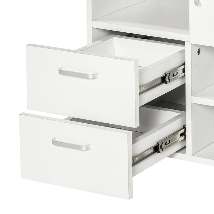 Mobile Storage Cabinet Sideboard Storage Trolley with Drawers 4 Shelves Lockable Wheels White